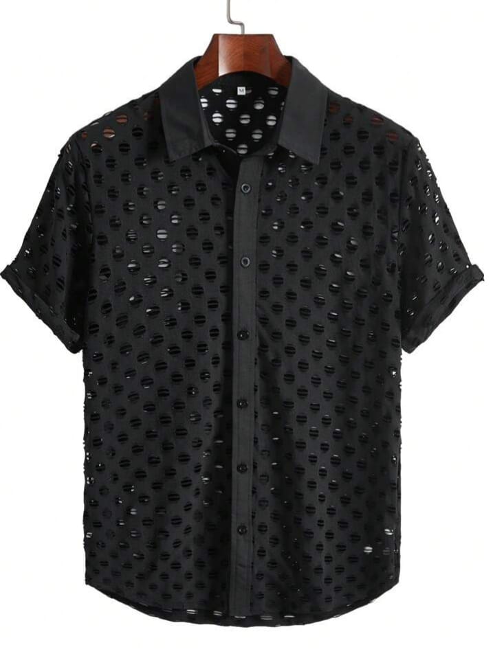 Men's Net Shirt Over a Contrasting Mesh Shirt